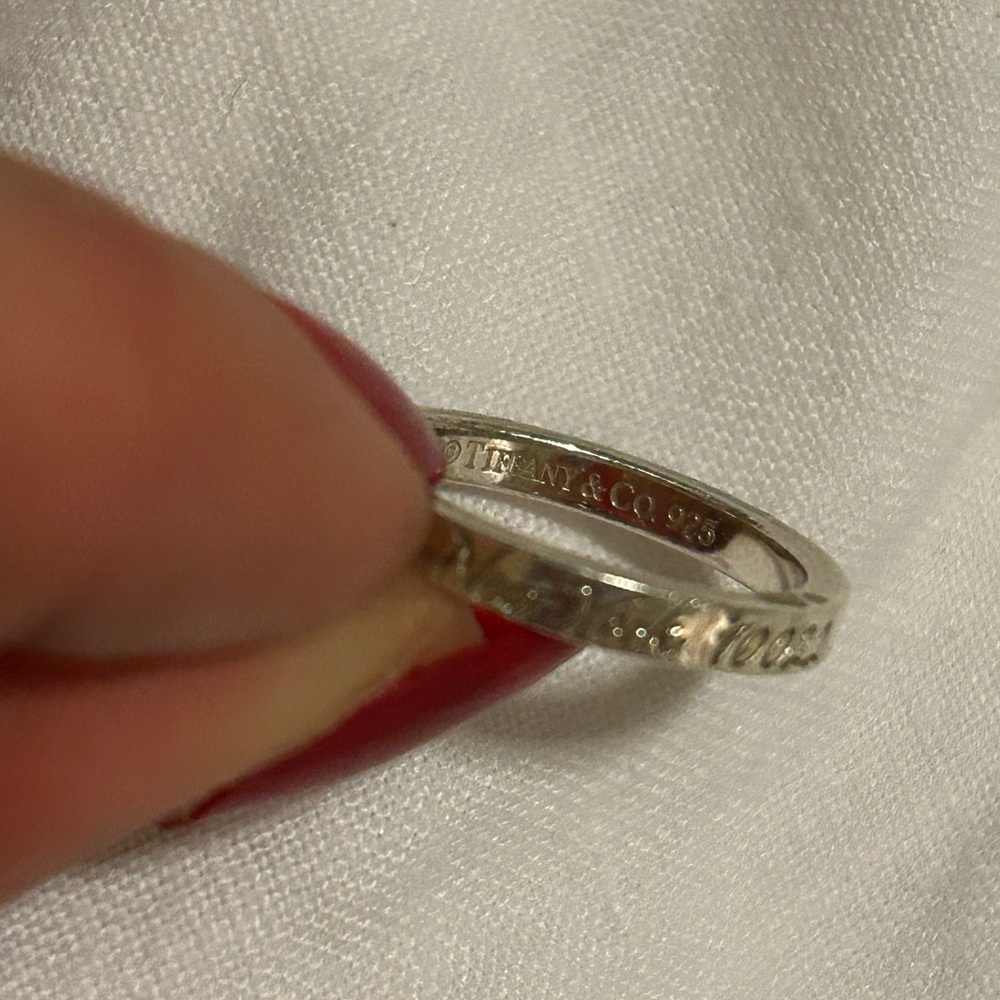 Tiffany & Co. Silver Engraved Band Ring on Blue 6.5 - Picture 5 of 11